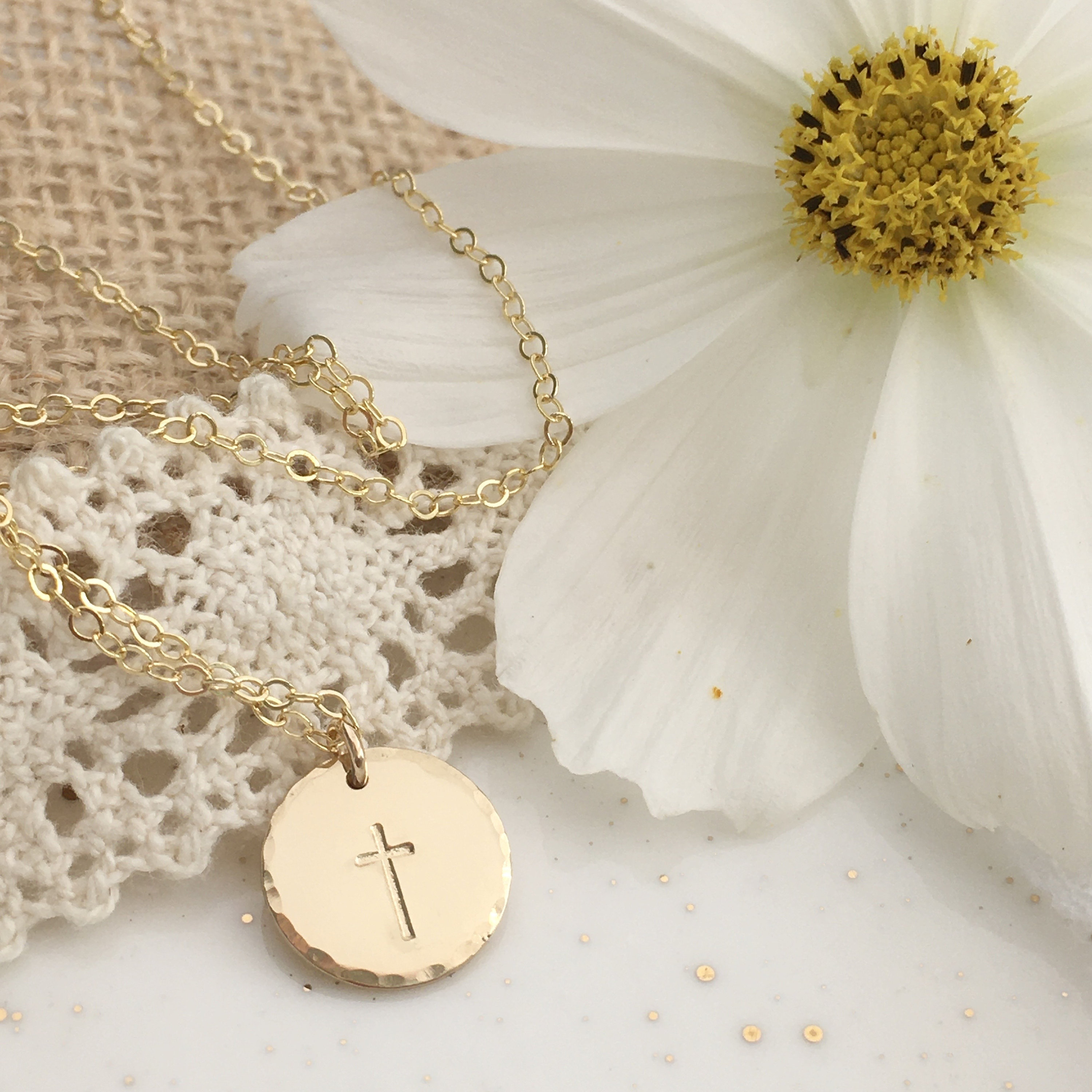 Small Cross Stamping Disc 14kt Gold Filled Charm/Pendant