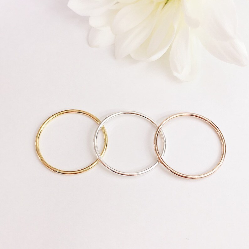 midi rings stacking ring set gold filled 1mm 3 stacking rings minimalist plain band simple rings rose gold silver