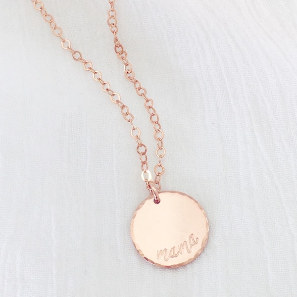 personalized disc necklace | customized mama mom gift necklace | custom gift jewelry | gold filled, rose gold filled, sterling silver | 13mm