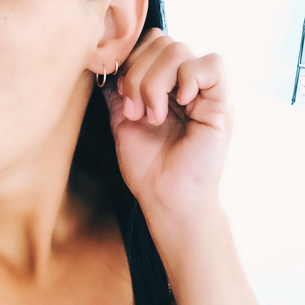 small gold huggie hoop earrings | 14k gold filled | everyday sleeper hoops | hypoallergenic comfortable hoop earrings | 1 pair hoops | 1.3mm