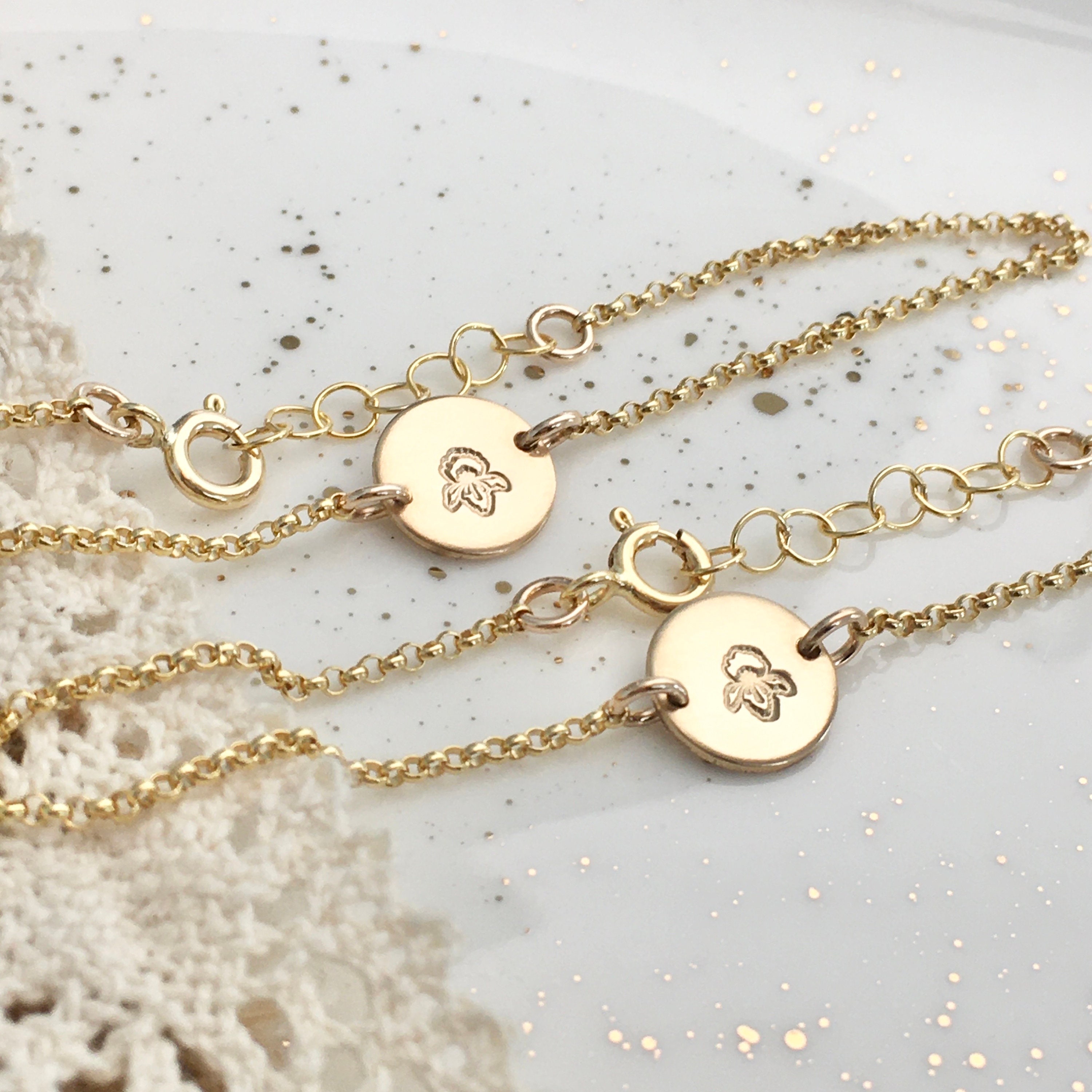 Dainty Birth Flower Bracelet - Gold Filled, Sterling Silver, Rose