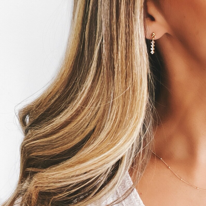 Gold Sparkle Earrings CZ Dangling Stud Earrings 18k Gold Filled