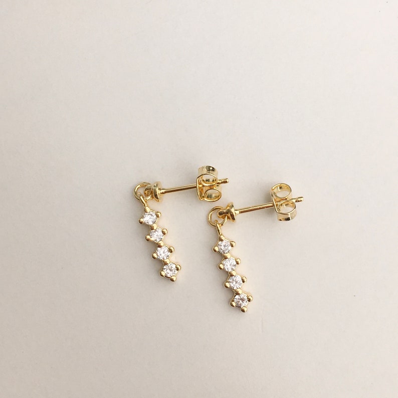 Gold Sparkle Earrings CZ Dangling Stud Earrings 18k Gold Filled