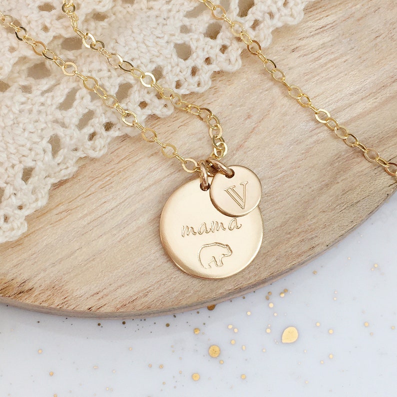 mama & mini disc necklace mothers day gift for mom, grandma customized multi disc necklace silver, gold filled, rose gold 13m image 1