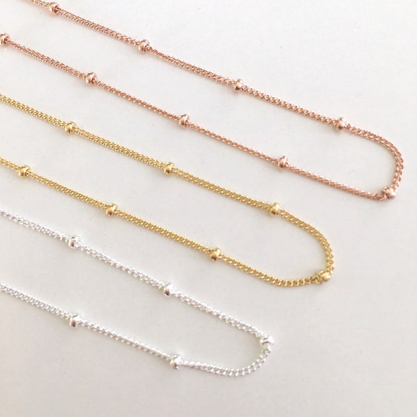 satellite chain necklace | dainty bead necklace | sterling silver gold filled rose gold | layering necklace | 1mm curb chain 1.8mm bead