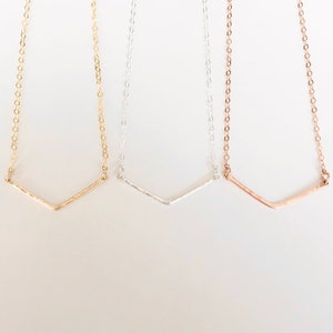 chevron necklace | gold filled V necklace  | dainty layering necklace for women | sterling silver, gold filled, rose gold filled | hammered