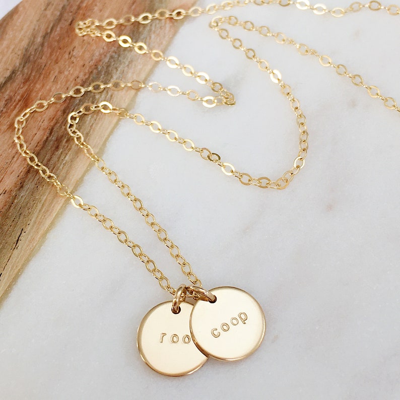 little name disc necklace gold, silver, rose gold mothers day necklace gift for mom baby name necklace 9mm multi disc image 1