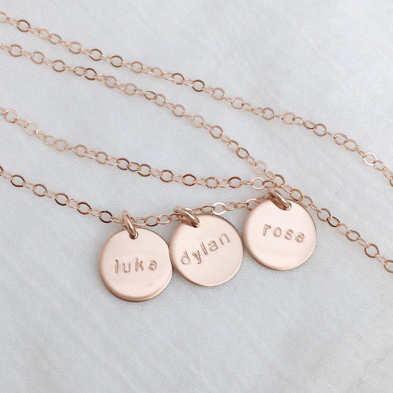 little name disc necklace gold, silver, rose gold mothers day necklace gift for mom baby name necklace 9mm multi disc image 9