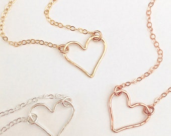 Open Heart Necklace - Gold Filled, Rose Gold, Sterling Silver