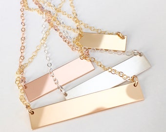 customized bar necklace - gold filled, rose gold, sterling silver | personalized necklace | date, name, initial, word | 0.75" 1" 1.25" 1.5"