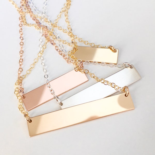 customized bar necklace - gold filled, rose gold, sterling silver | personalized necklace | date, name, initial, word | 0.75" 1" 1.25" 1.5"