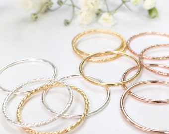 set of 3 dainty stacking rings | gold filled rings | simple ring stacks | sterling silver rings | rose gold rings | minimalist jewelry | 1mm