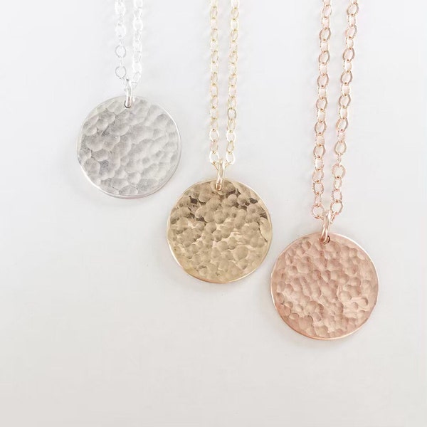 hammered disc necklace | women's layering coin necklace | gold filled, rose gold filled, sterling silver | hypoallergenic necklace | 13mm