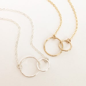 interlocking circle necklace | together necklace | gold filled, sterling silver | unity links necklace | joined links necklace | 15mm + 10mm
