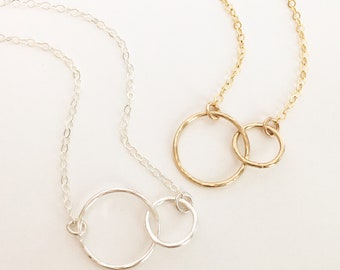 interlocking circle necklace | gold filled, sterling silver | together necklace | unity links necklace | together forever | 15mm + 10mm