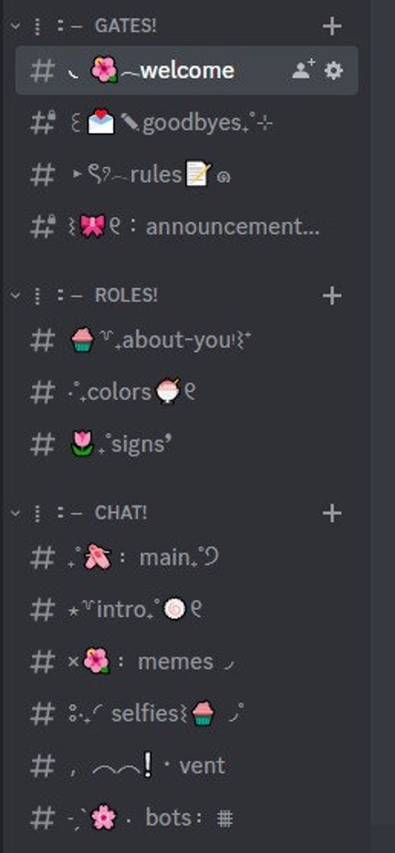 Discord Server Ideas ~Not Mine~ 🌸  Discord, Discord emotes, Discord  channels