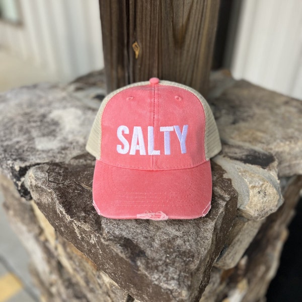 Salty Embroidered Trucker Hat, Women's hats, Embroidered hats, Gifts for her