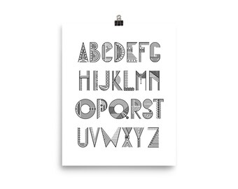 Geometric Font Black and White Alphabet Chart 8x10 or 4:5 ratio