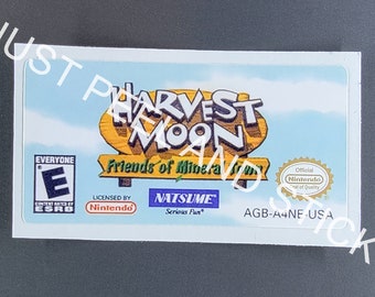 GBA Harvest Moon Friends of Mineral town Replacement Label Decal Glossy Sticker