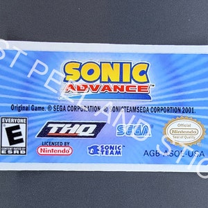 GBA Sonic Advance Replacement Label Decal Glossy Finish Sticker One 1