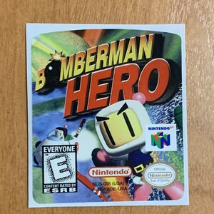 Nintendo N64 Bomber Man Hero 64 Ersatz Aufkleber, glänzendes Finish Aufkleber