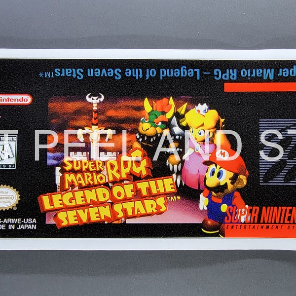 SNES Super Mario RPG Legend of The Seven Stars Replacement Label Thick Glossy Sticker Decal Nintendo