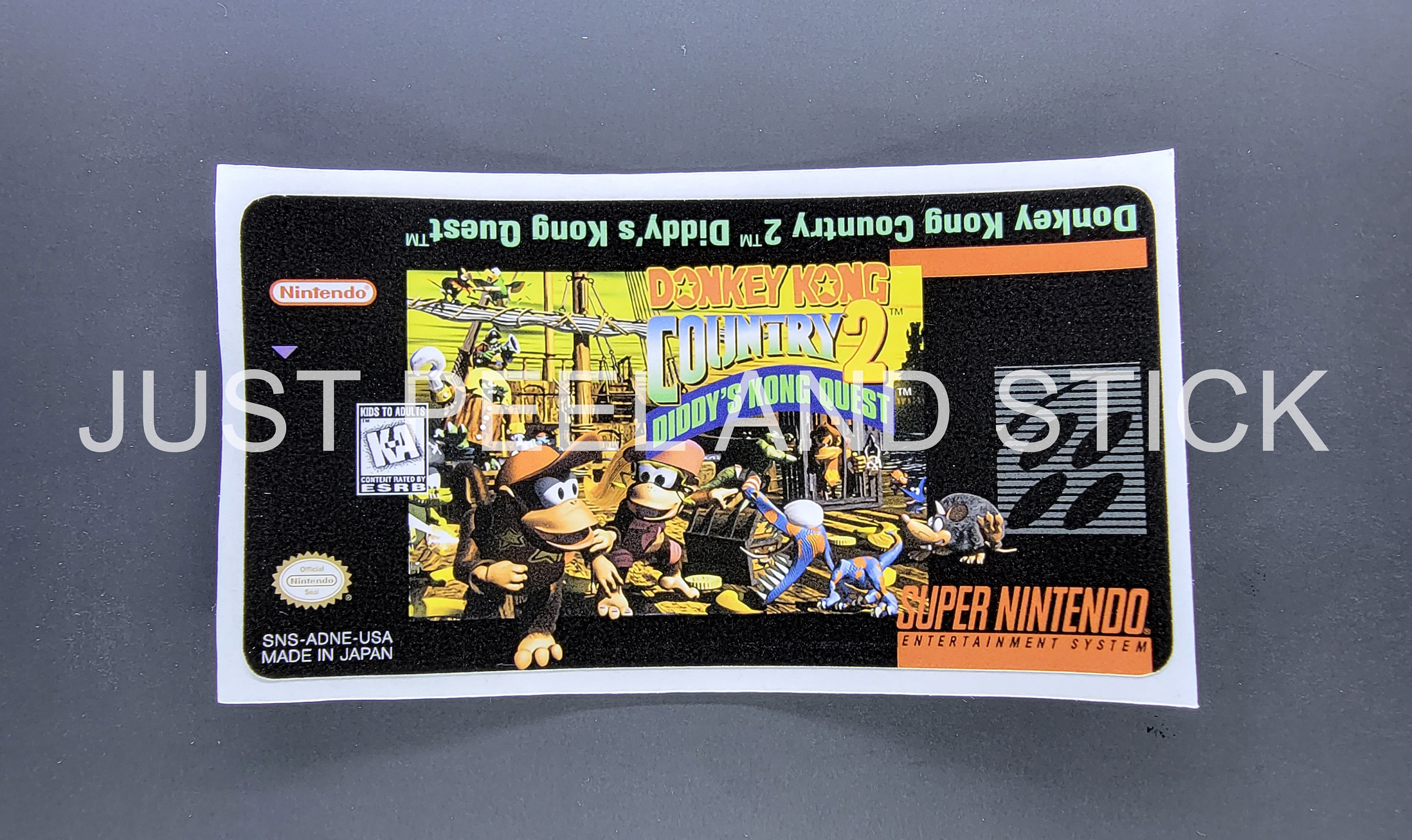 SNES Donkey Kong Country 2 Diddy Kong's Quest Etichetta sostitutiva Adesivo lucido Nintendo