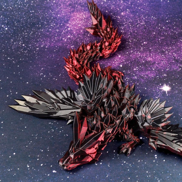 3D Printed Winged Crystal Dragon, Articulated Fidget Toy, Optional Egg
