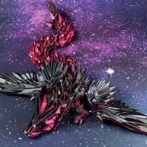 3D Printed Winged Articulated Crystal Dragon - Fidget Toy