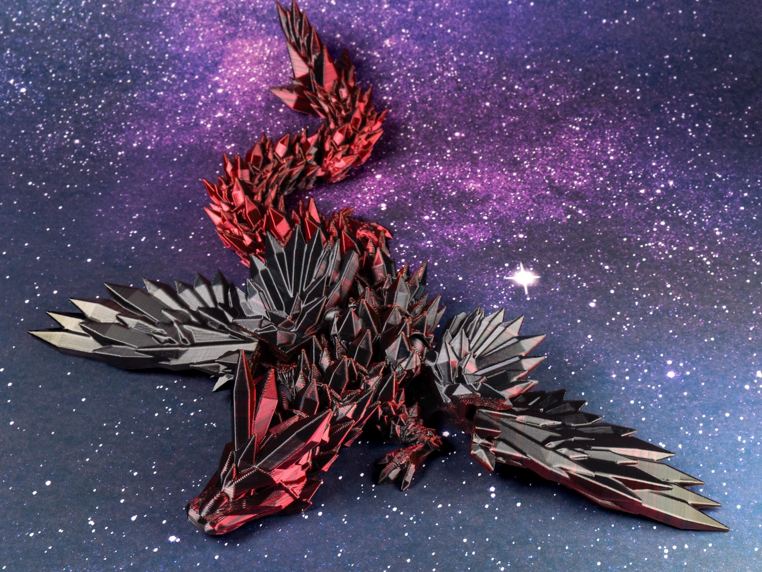 3D Printed Winged Crystal Dragon, Articulated Fidget Toy, Optional Egg