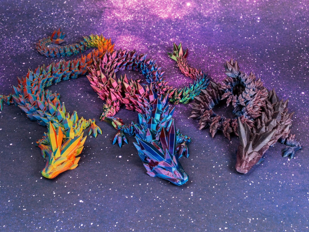 3Dプリントクリスタルドラゴン、関節式フィジェットトイ、オプションの