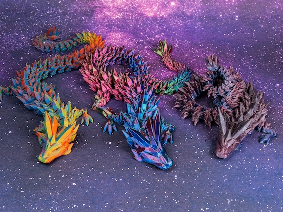 3Dプリント製クリスタルドラゴン、関節可動式フィジェットトイ
