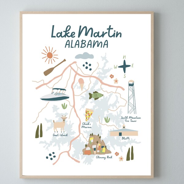 Lake Martin Alabama Map Print | Illustrated City Map