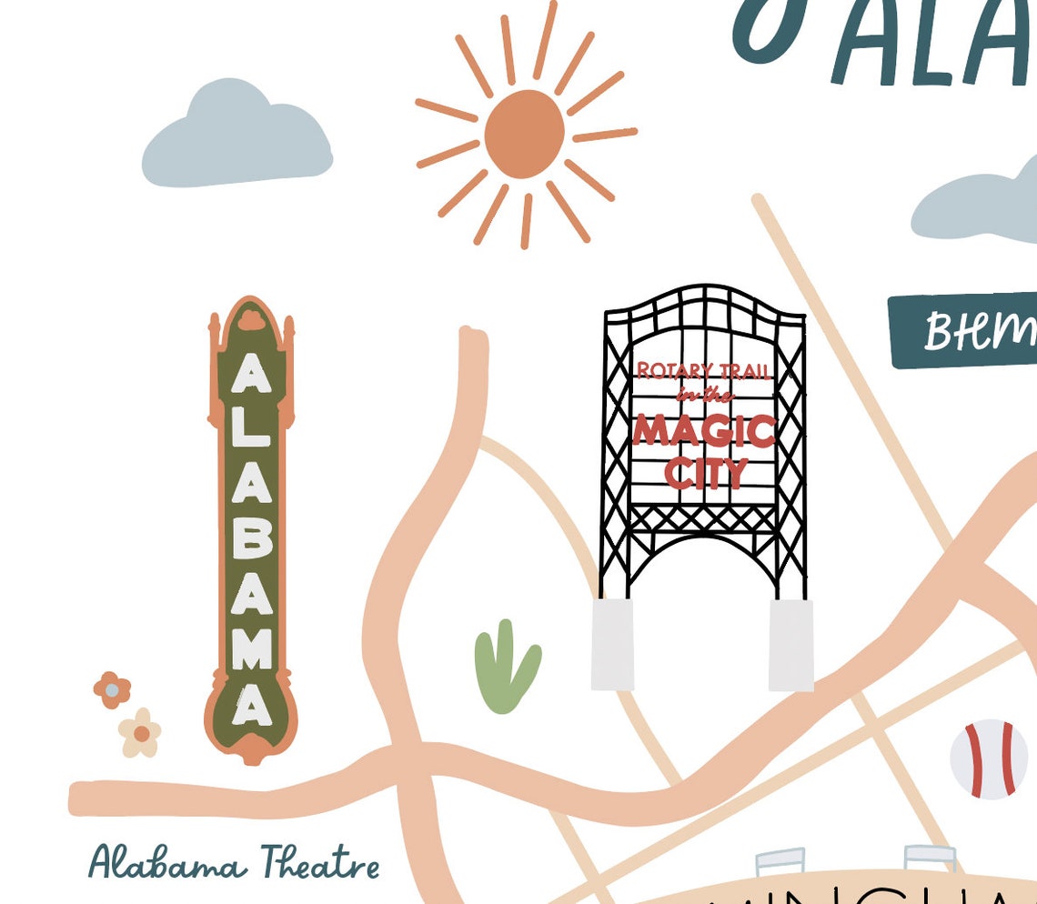 Birmingham Alabama Map Print Illustrated City Map - Etsy