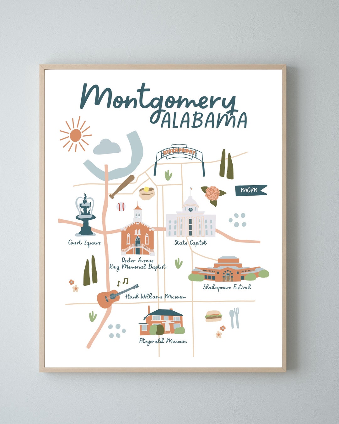 Montgomery Alabama Map Print Illustrated City Map - Etsy