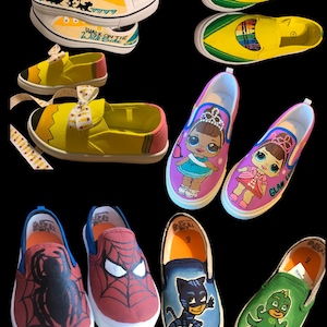Cartoon inspired Custom painted SLIP ON Vans