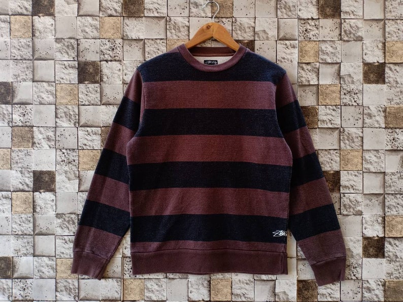 Mens New Sweatshirt Sweater Jumper Crew Neck Pullover Retro Stripes Fleece Size