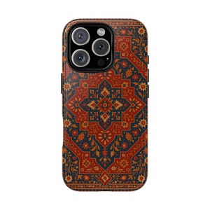 Turkish Motif iPhone Case - Vintage Rug Pattern Cover for iPhone 8 to 16 Pro Max - Boho Protective Phone Case