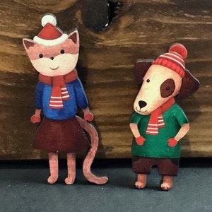 Christmas Cat or Dog Brooches