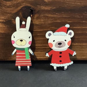 Christmas Rabbit and Bear Brooches