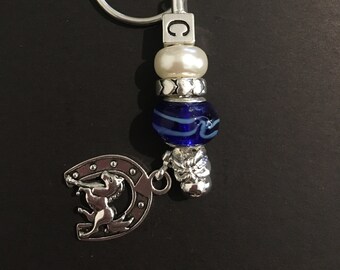 Pretty Horse Theme Personalised Key ring / Bag clip - Blue and White #1