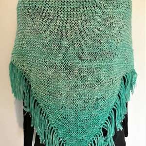 Soft Hand Knitted Gradient Green Shawl - Cotton and Acrylic Blend