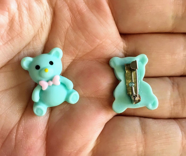 Mauve or Mint Pins Brooches Badges Small Teddy Bear in Pink