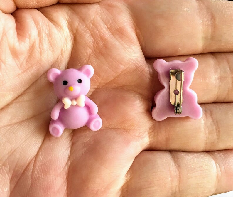 Mauve or Mint Pins Brooches Badges Small Teddy Bear in Pink