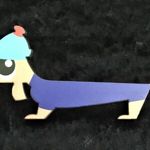 Cute Tan with Blue Coat and Cap Cartoon Dog Brooches / Pins / Embellishments