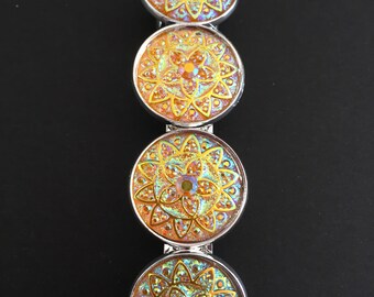 Pretty Pearlised Yellow Mandala Flower Pattern Hair Barrettes / Clips - Silver - Large