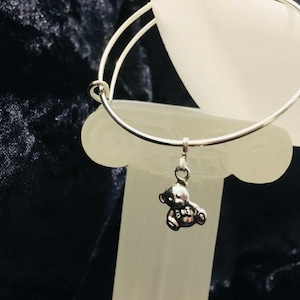 Teddy Bear Expandable Bangle - SIlver plate