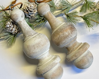 4 pc. Wood Finial Christmas Tree Ornaments - Farmhouse Christmas - Rustic decor - Christmas Decor - Wood Ornaments - Country Christmas