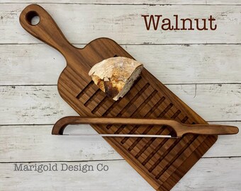 Handcrafted Hardwood Bread Board & Bread Knife Set - Rustic Kitchen Gift