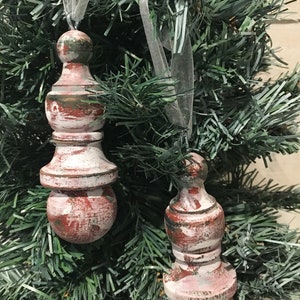 4 pc. Wood Finial Christmas Tree Ornaments - vintage ornament - shabby chic - christmas deco
